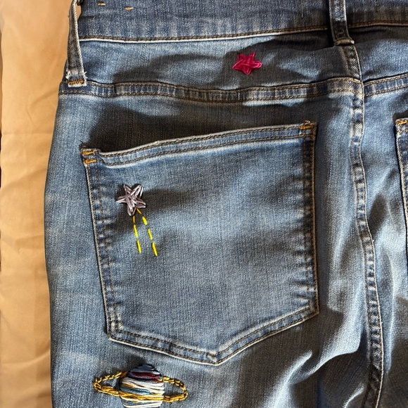 MADEWELL Cali Demi Boot Hand Embroidered Hippie Peace Sign Jeans Upcycled Sz 31 - Picture 11 of 16